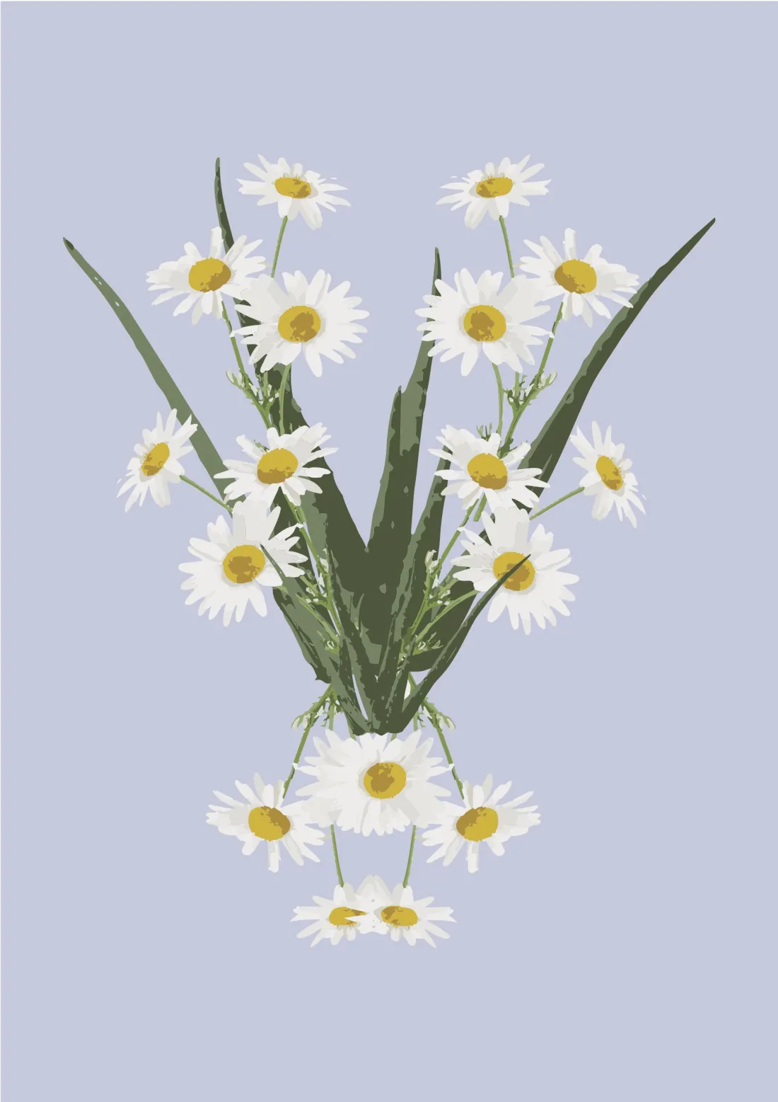 Blooming: mirrored daisies on pale blue