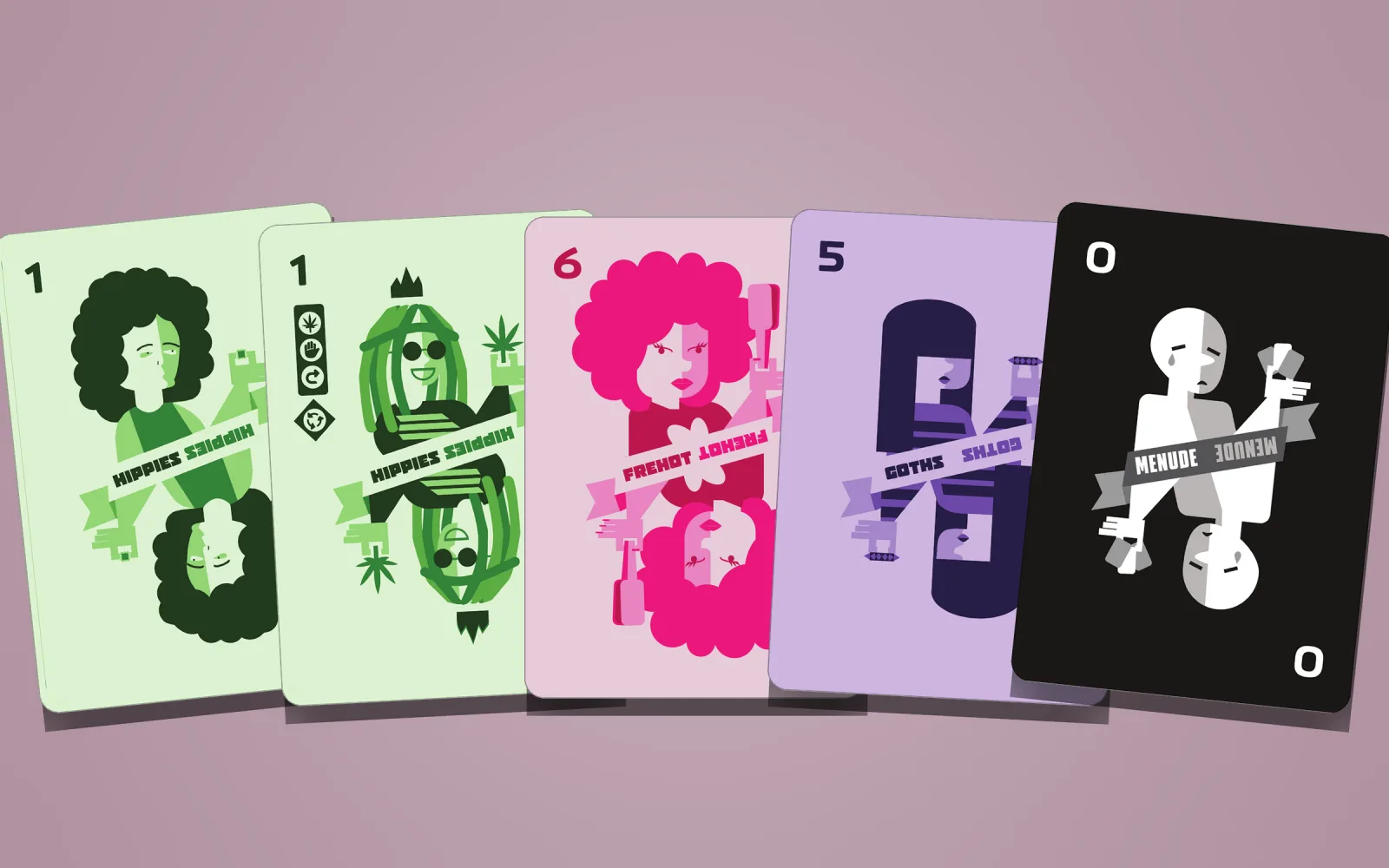 Havurot: one gang laid out in a row, each card in its own colour